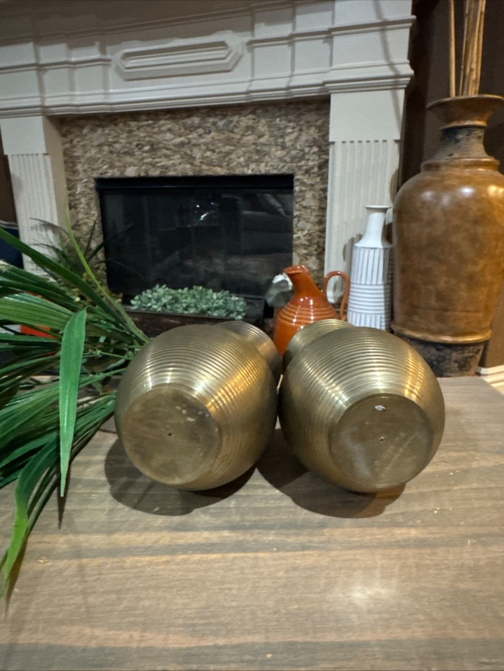 Set Of 2 Vintage Solid Brass Vases With Ribbed Texture, 6 x 3 x 2.5 inches. - Picture 2 of 5